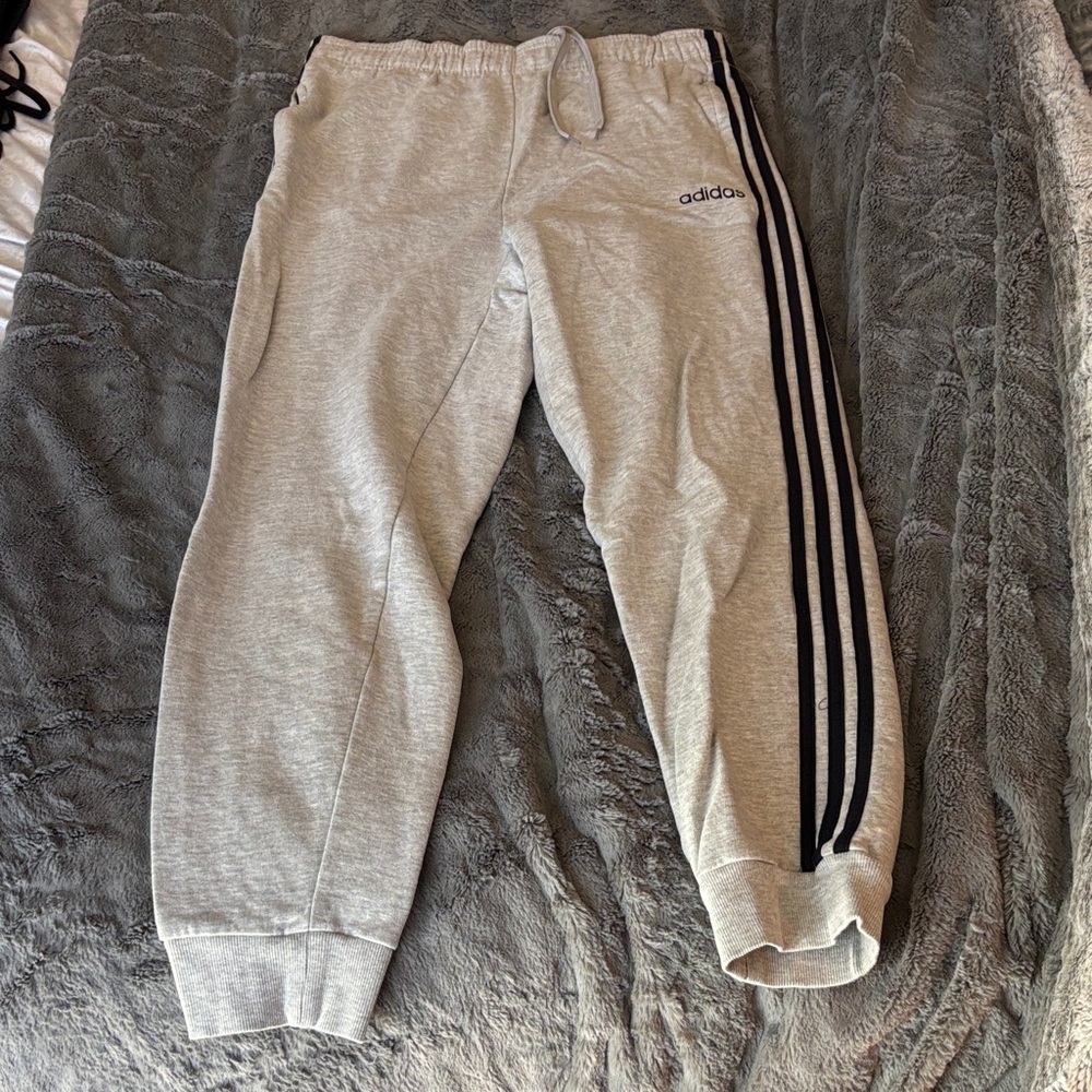 adidas Gray Jogger Sweatpants with Black Side Stripes